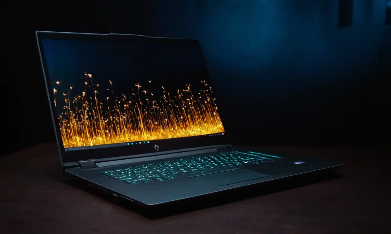 HP Laptop con flechas bloquadas y fondo de pantalla despejado