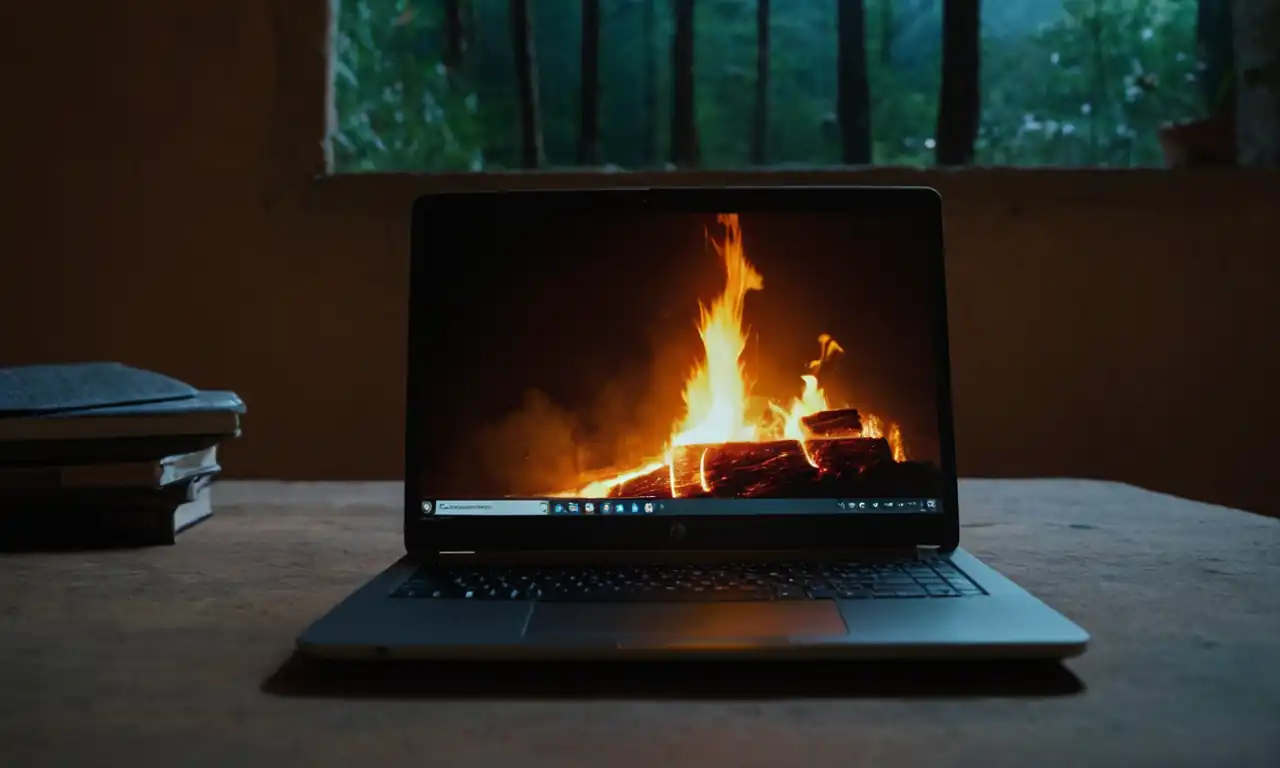 Un laptop HP bloqueado con una flecha suspendida sobre la pantalla