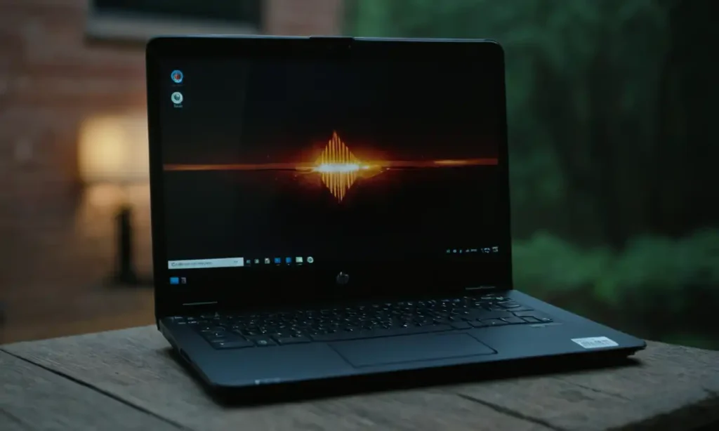 Un laptop HP abierto con flechas desbloqueadas en la pantalla