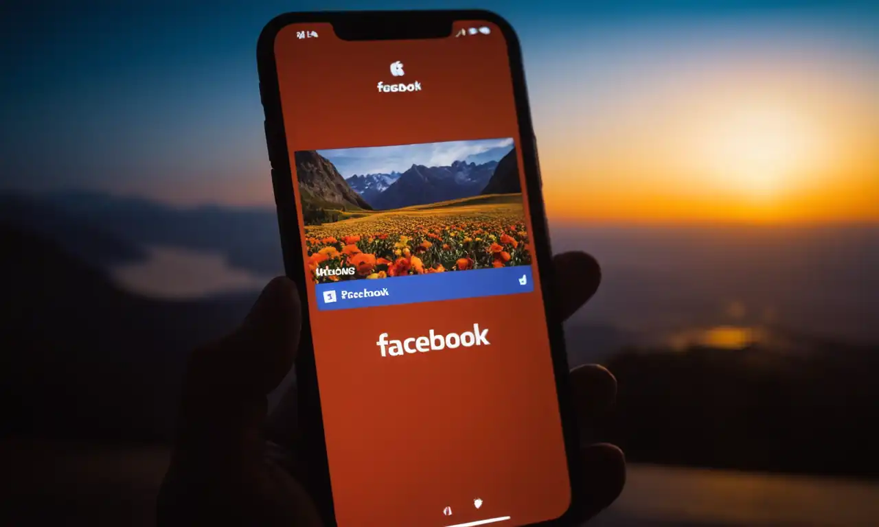 Celular con pantalla brillante mostrando contenido de Facebook