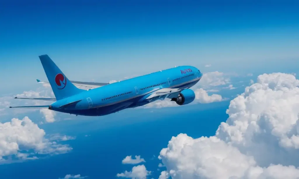 Avión de bajo costo en un cielo azul despejado