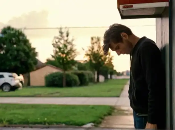 A person standing in front of a mailbox looking frustrated