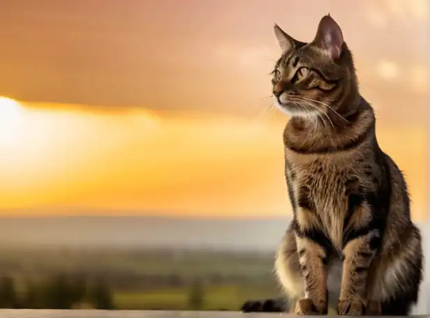 A mystical cat sitting on a high surface