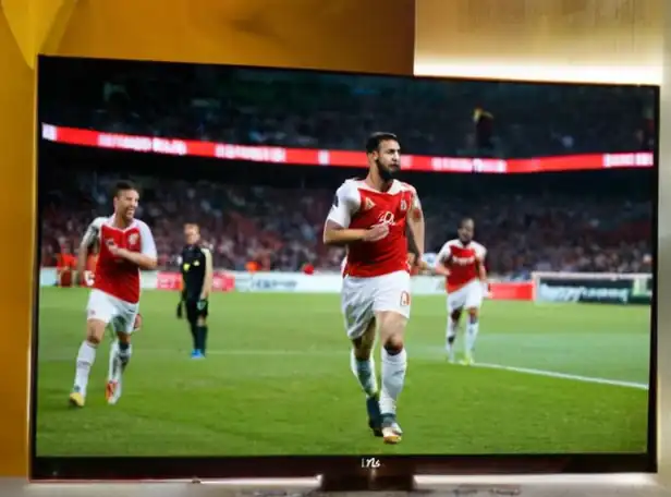 Golden Ball award on TV screen surrounded by soccer players