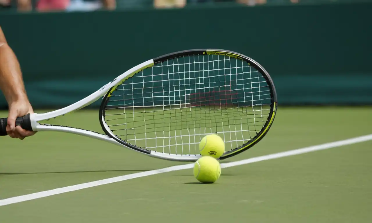 Tennis racket, grass court, TV screen, tournament schedule