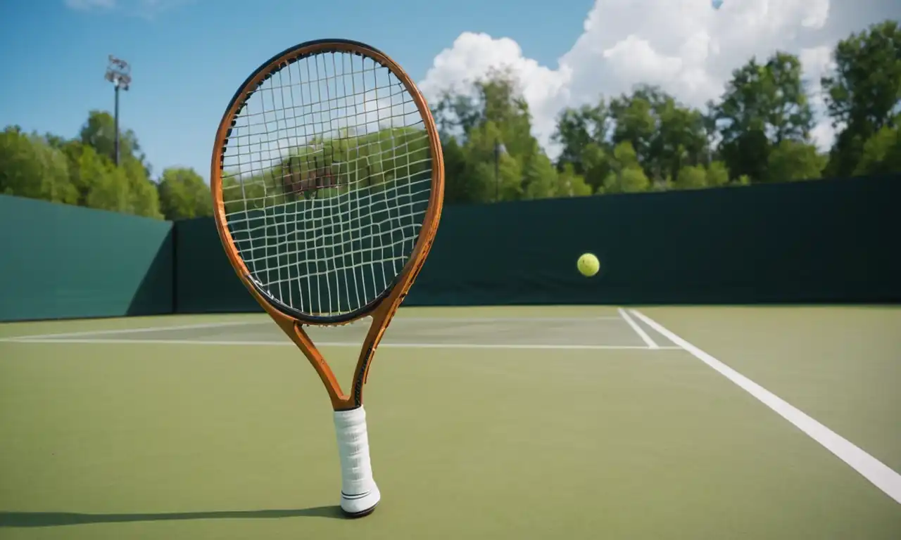 Tennis racket, grass court, trophy, live broadcast screen