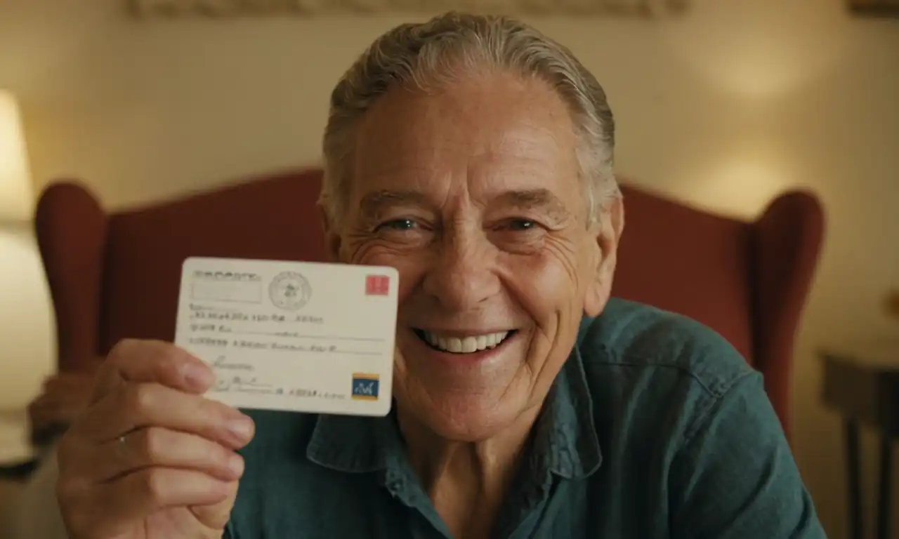 70 años jubilado sonriendo recibiendo una carta oficial