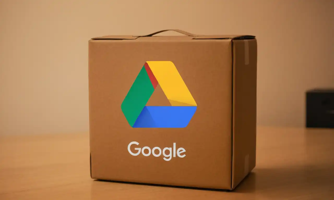 Un teléfono móvil conectado a Google Drive con una caja de seguridad iluminada