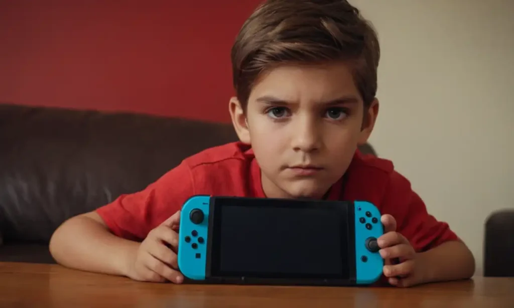 Un niño emocionado sentado ante una consola Nintendo Switch