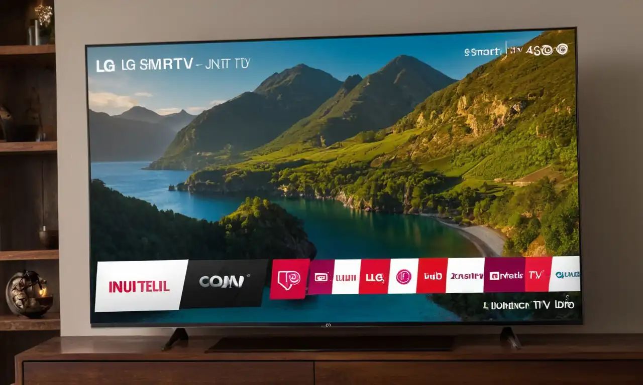 LG Smart TV en un fondo brillante, con iconos y opciones prominentes