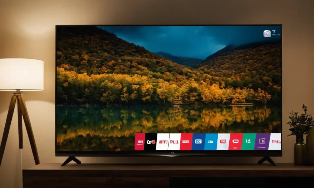 LG Smart TV pantalla brillante con iconos de aplicación