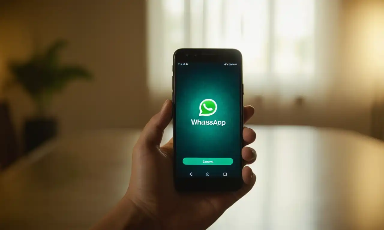 Smartphone con pantalla iluminada y un grupo de WhatsApp activo