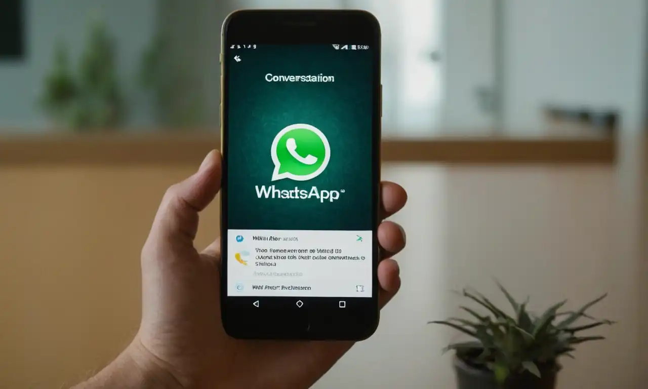 Un smartphone con una pantalla dividida mostrando una conversación de WhatsApp