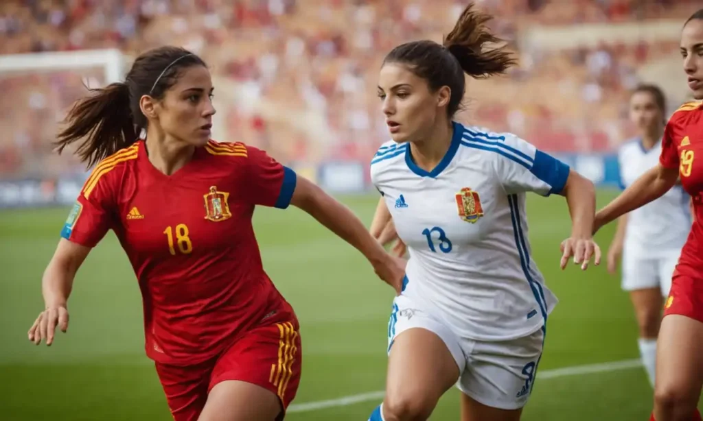 Spanish female football players in action