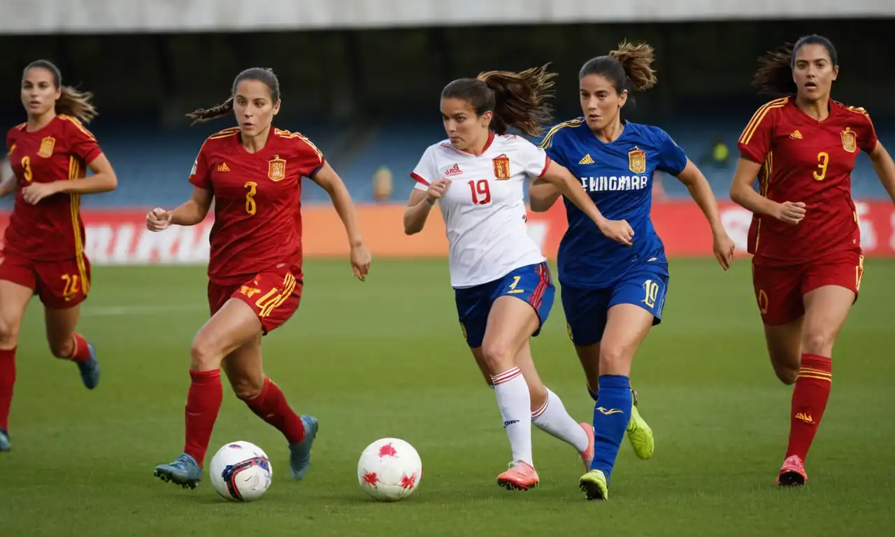 Spanish national female soccer players in action