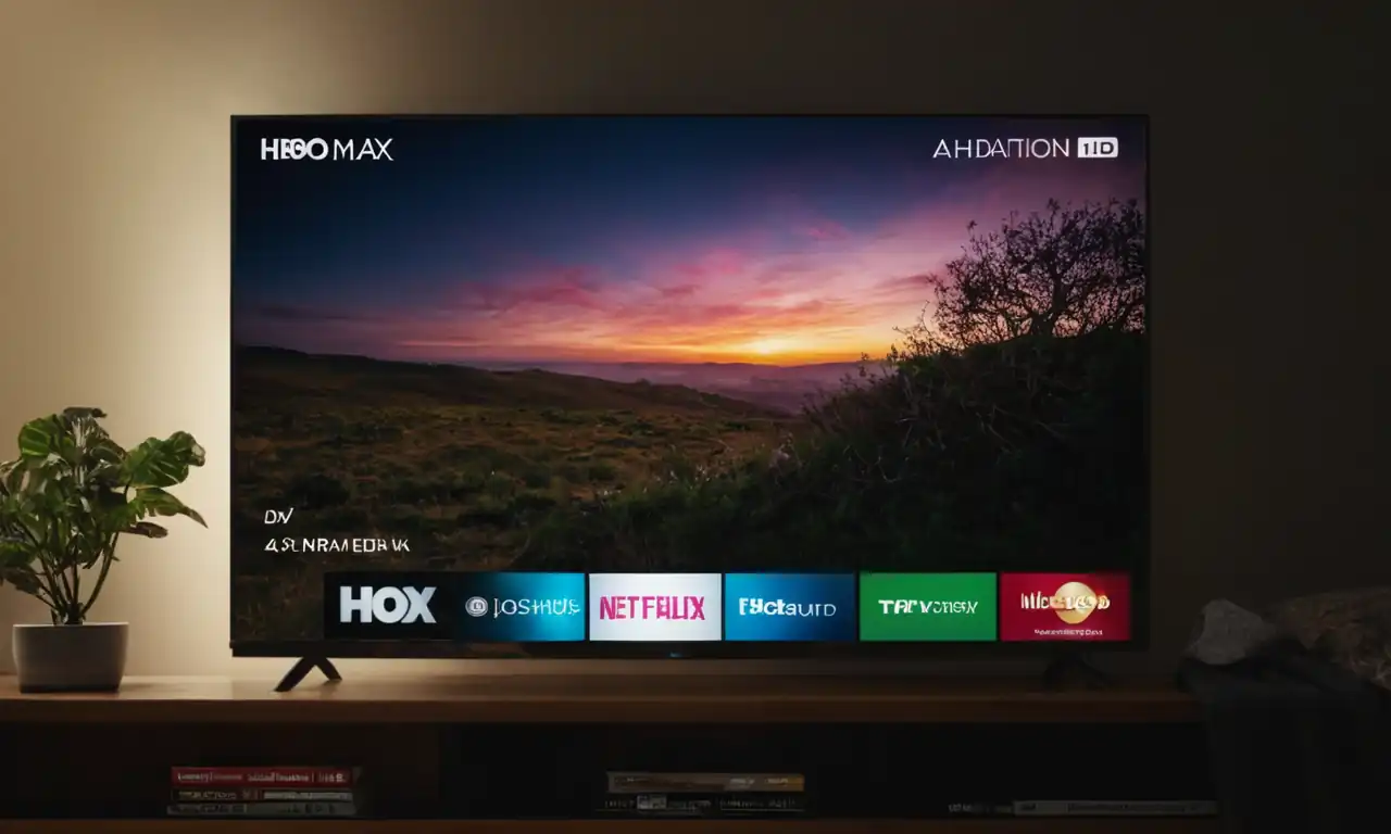 Un televisión inteligente iluminada con la aplicación HBO Max abierta