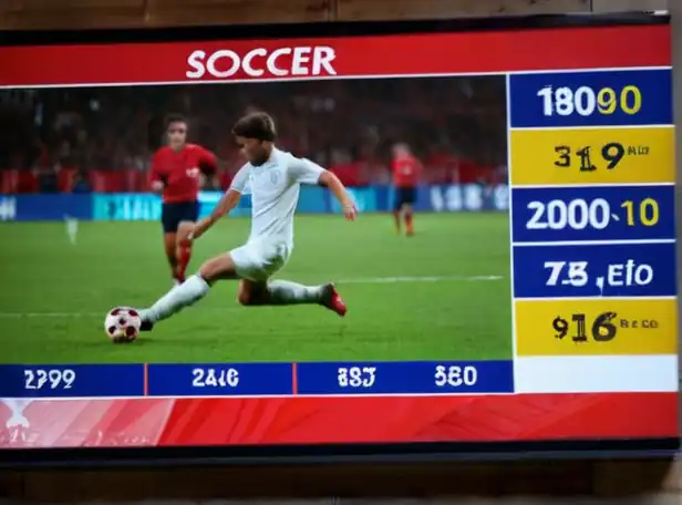 Soccer players in action with scoreboards and stats