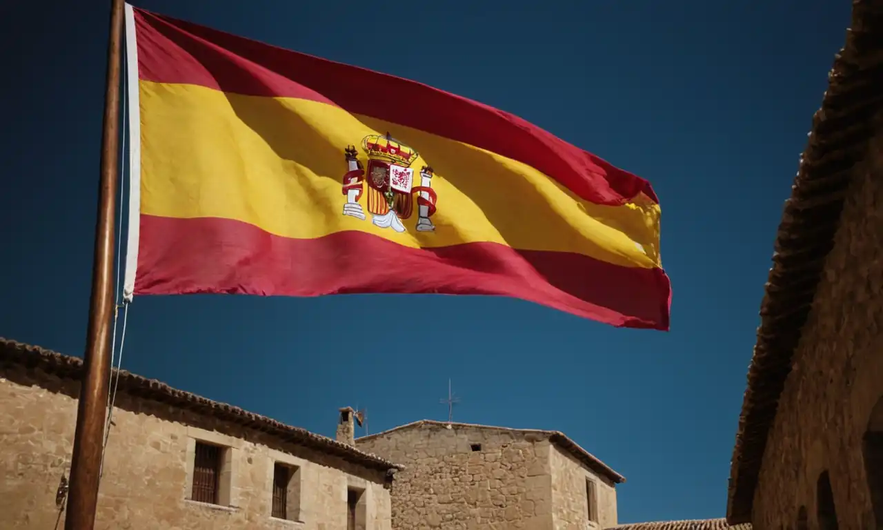 Bandera española con detalles históricos y simbólicos