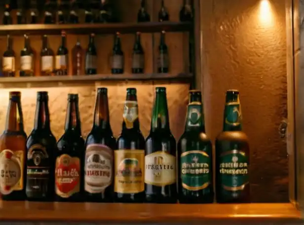 Spanish beer bottles and a crowded bar scene