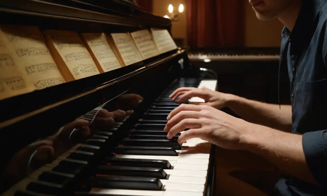 Pianista melancólico en un estudio de música