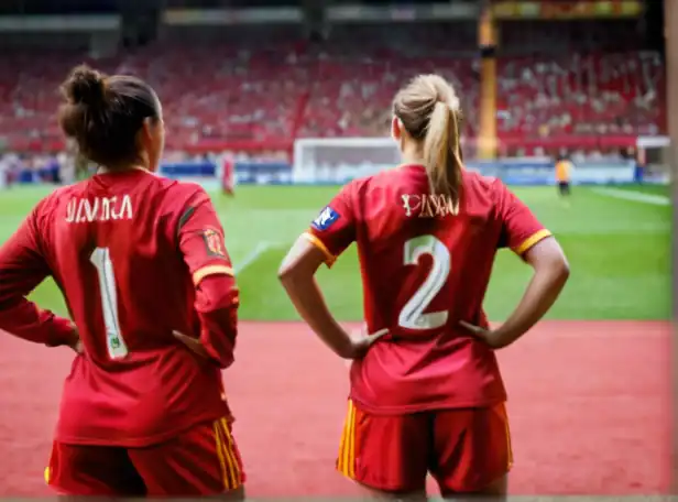 Spanish female football players standing together in solidarity