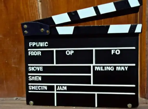 A movie director's clapboard with a surprised face