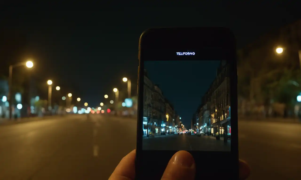 Teléfono en primer plano con fondo urbano nocturno