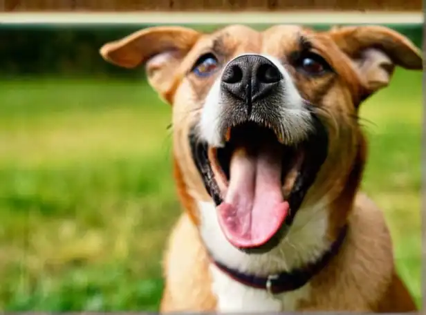 A curious dog panting with tongue out