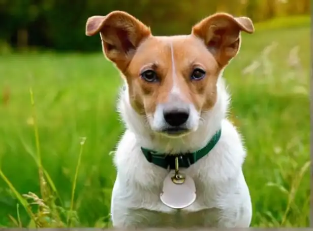 Irritated dog sitting on grass with natural remedies