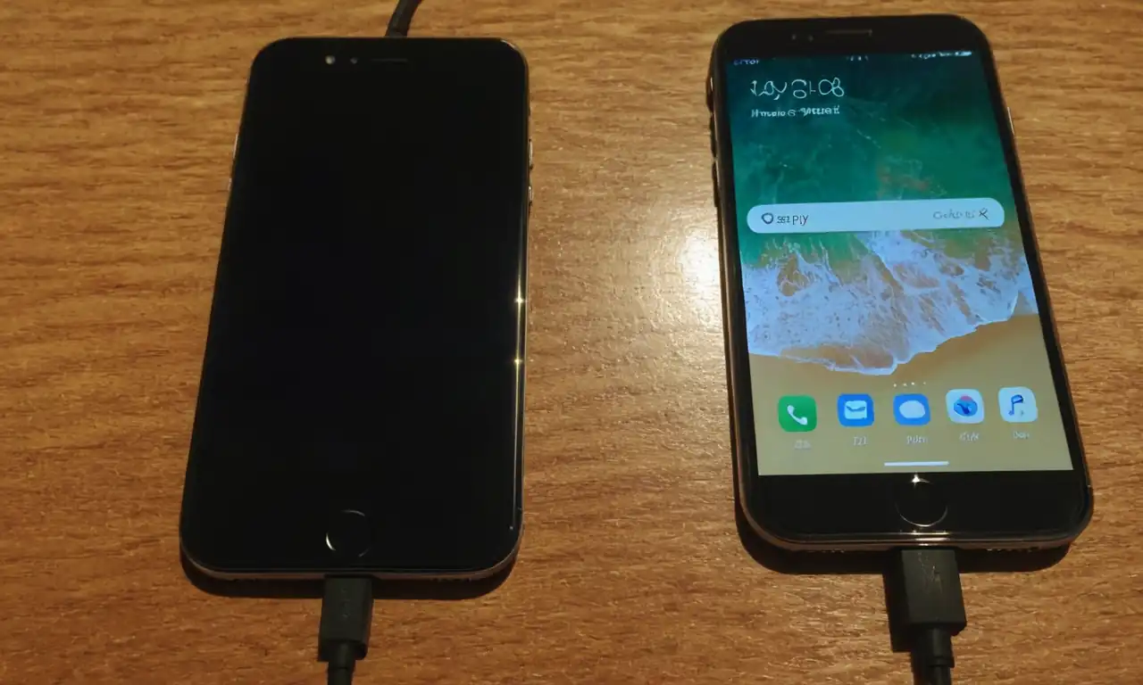 iPhone y Android conectados por un cable