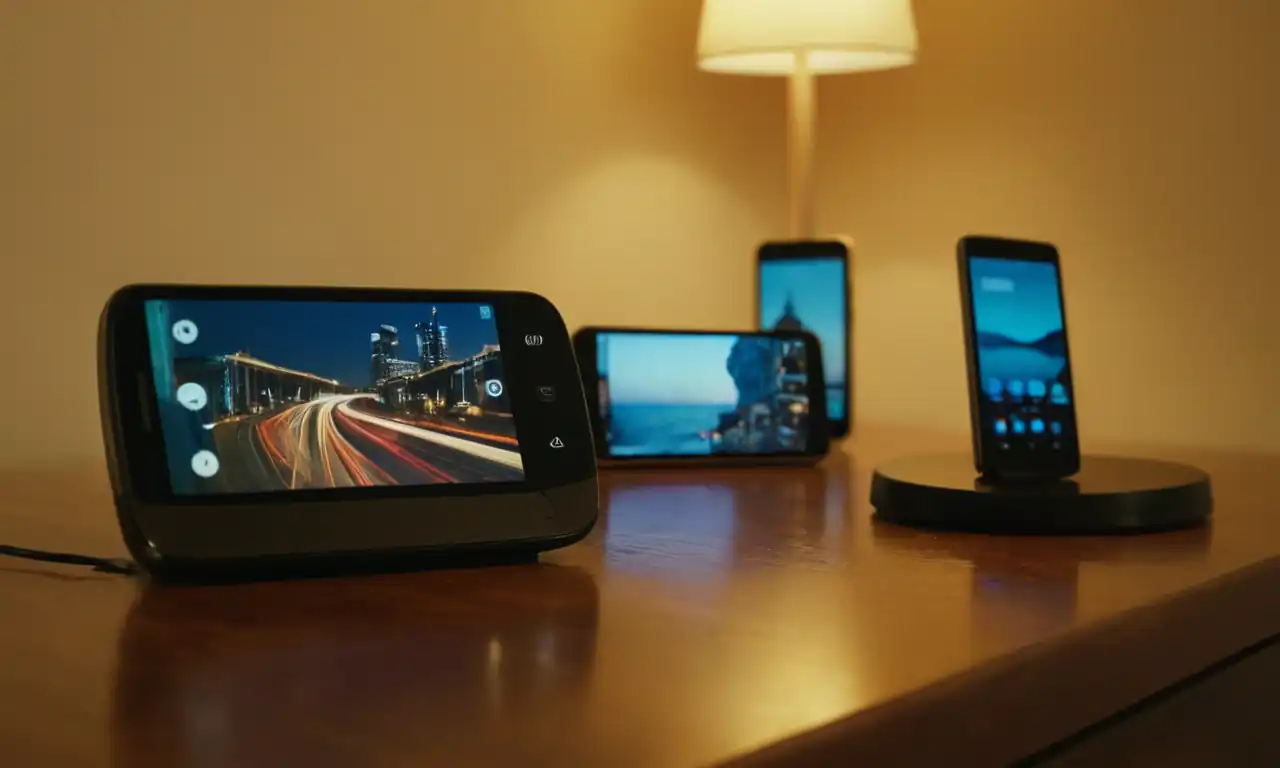 5 teléfonos móviles con fotos en una mesa