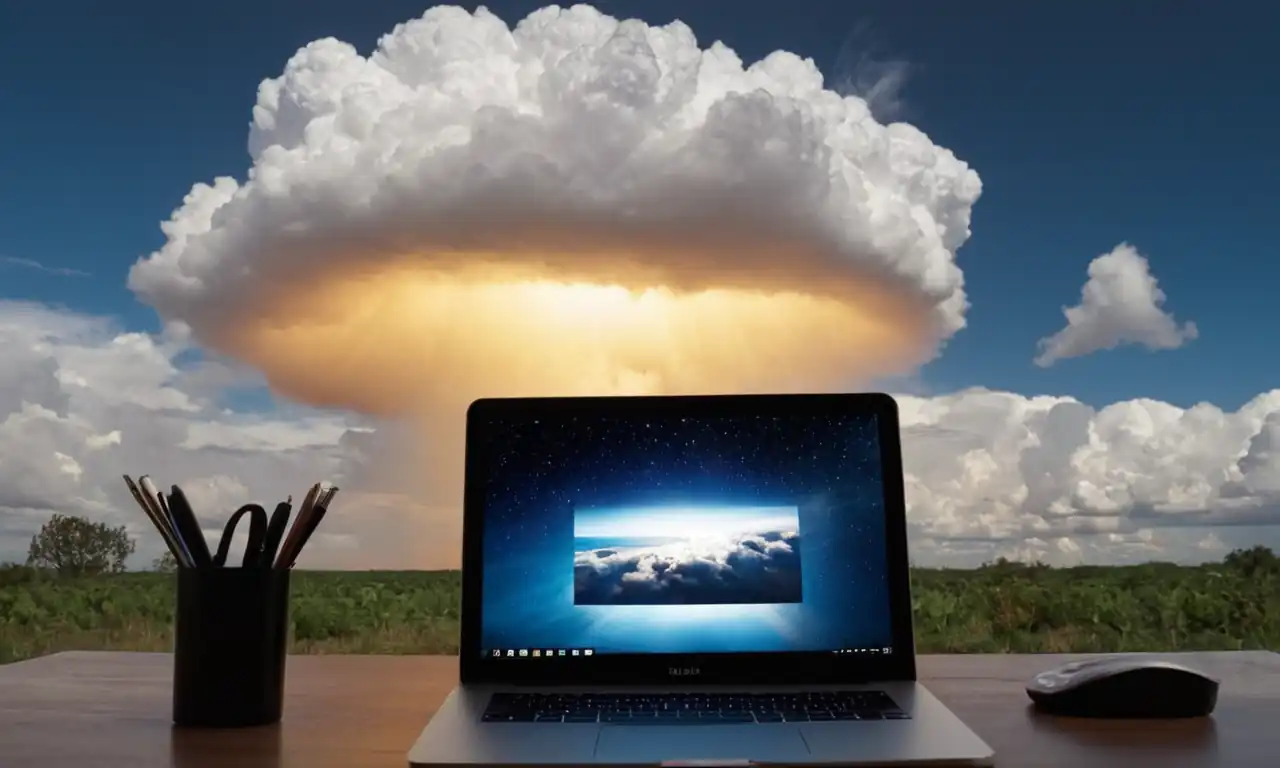 Un ordenador portátil conectado a una nube segura con documentos en primer plano