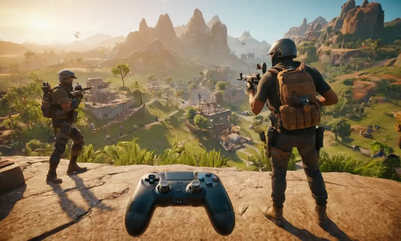 Fortnitistas en acción con controles y consolas cruzadas