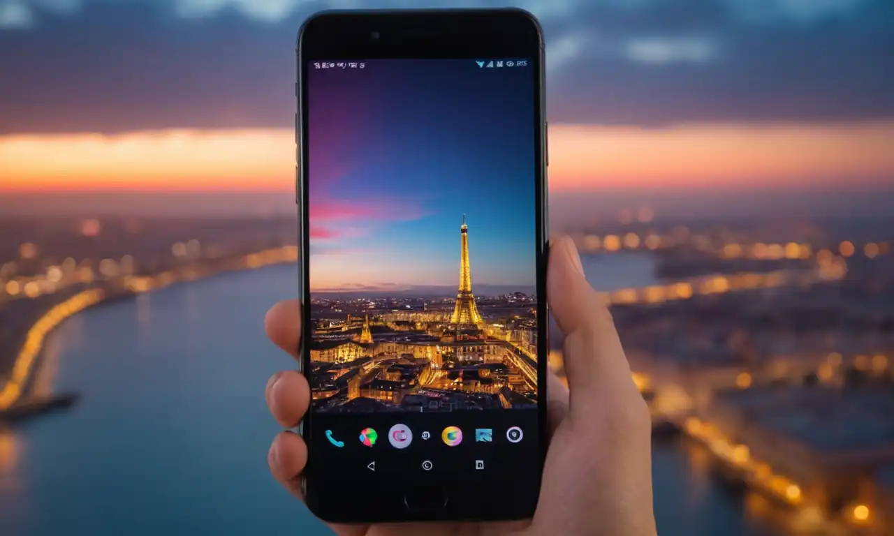 Smartphone pantalla brillante mostrando una selección de fotos