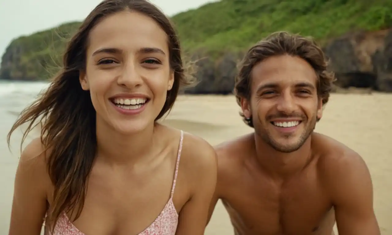 Personas sonrientes disfrutando playa en un país soleado