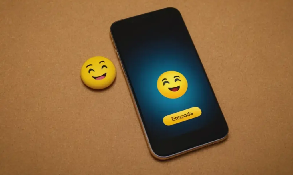 Smartphone con pantalla bloqueada y mensaje no disponible rodeado de emojis negativos