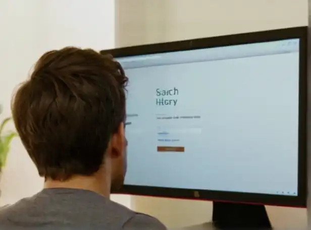 A person in front of a computer with a search history displayed