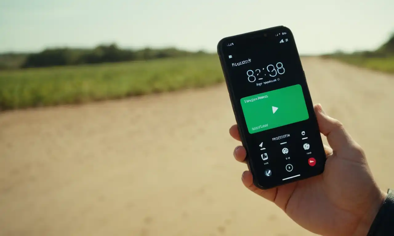 Teléfono móvil con pantalla bloqueada, persona frustrada detrás