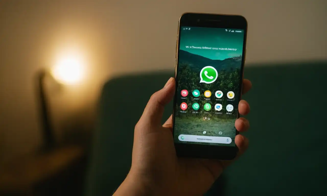 Teléfono móvil en pantalla con WhatsApp, con expresiones de sorpresa