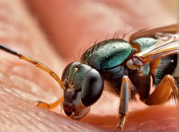 Close-up of fleas on human skin with curious expression