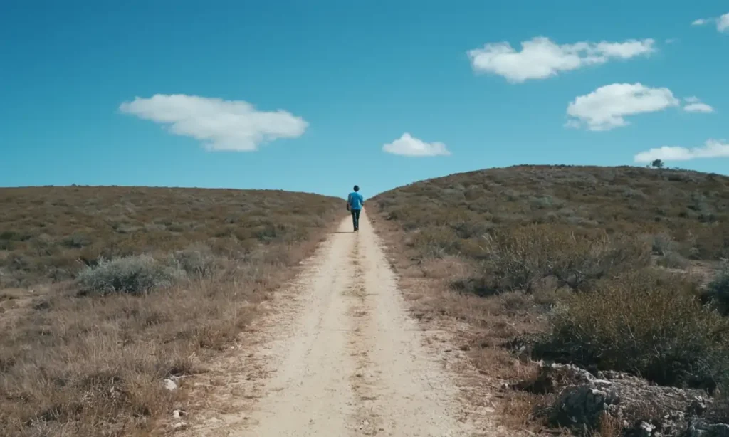 Caminantes solitarios bajo un cielo azul claro