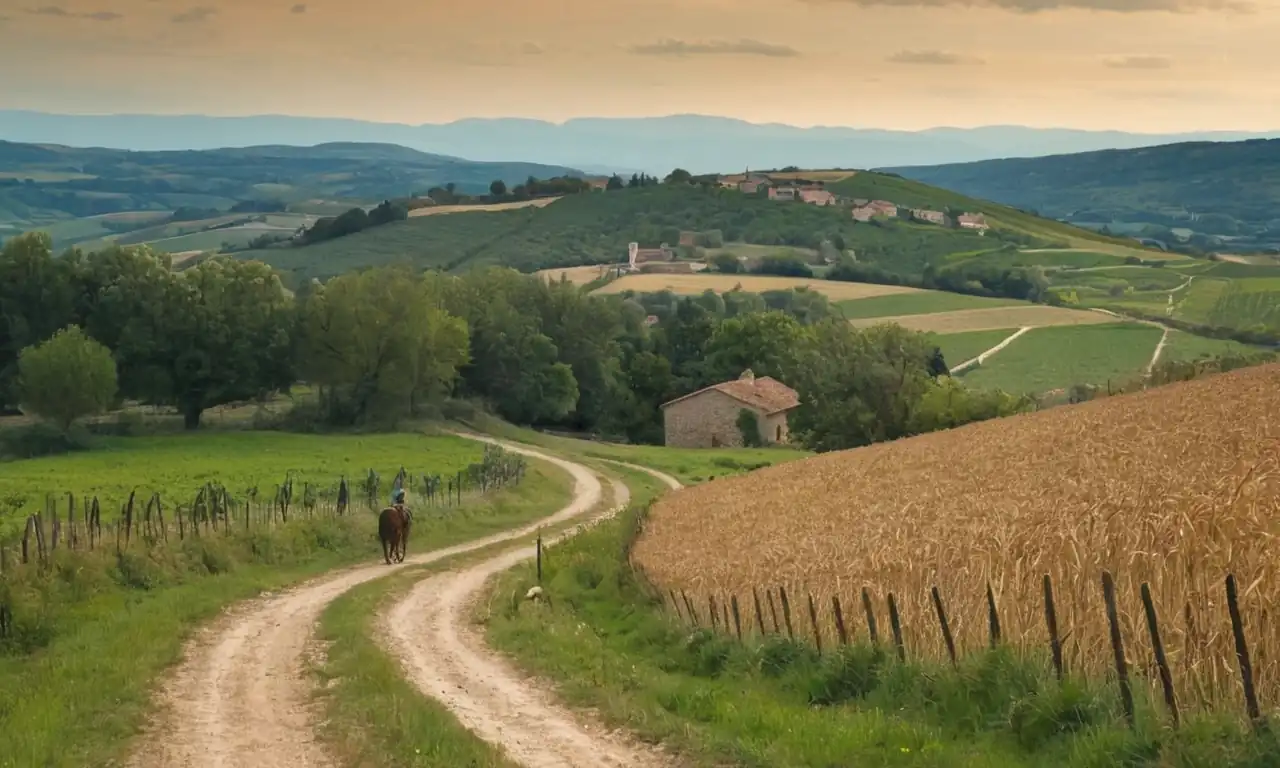 Camino de Santiago solitario a través de un paisaje rural montañoso