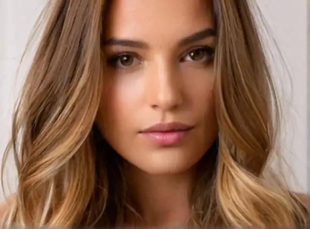 Lush hair with shiny highlights on a relaxed face