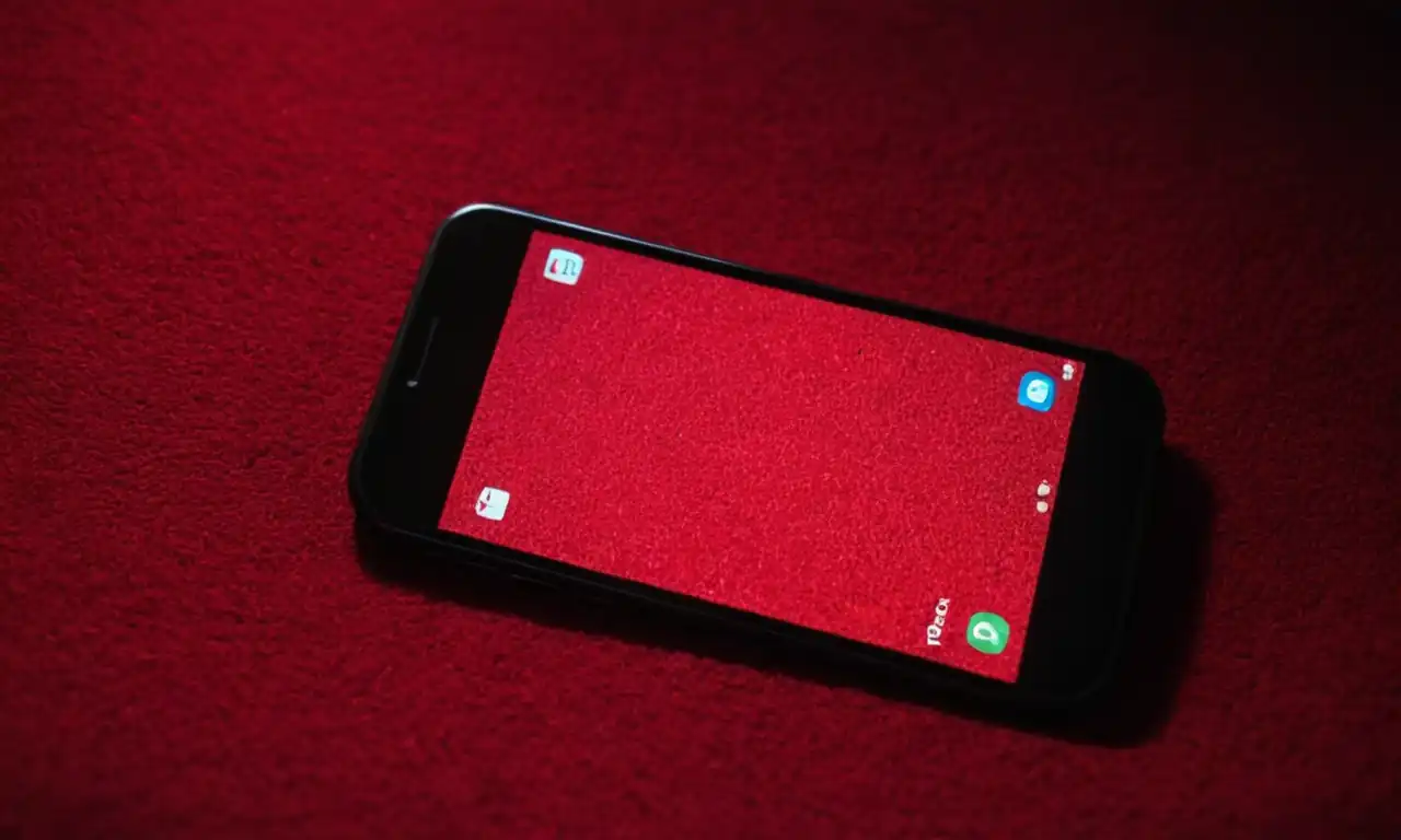 Smartphone con pantalla roja, icono de juego cargando