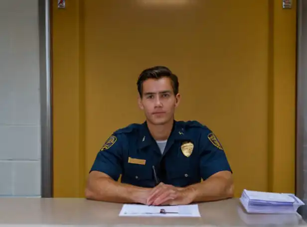 Driver waiting at DMV desk with documents