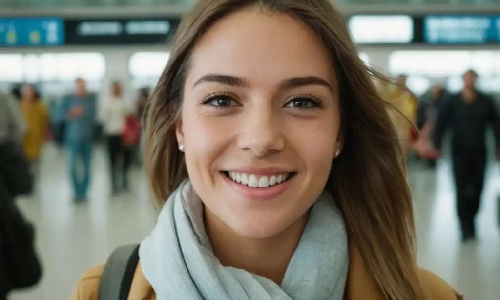 Personas sonrientes en un aeropuerto estadounidense