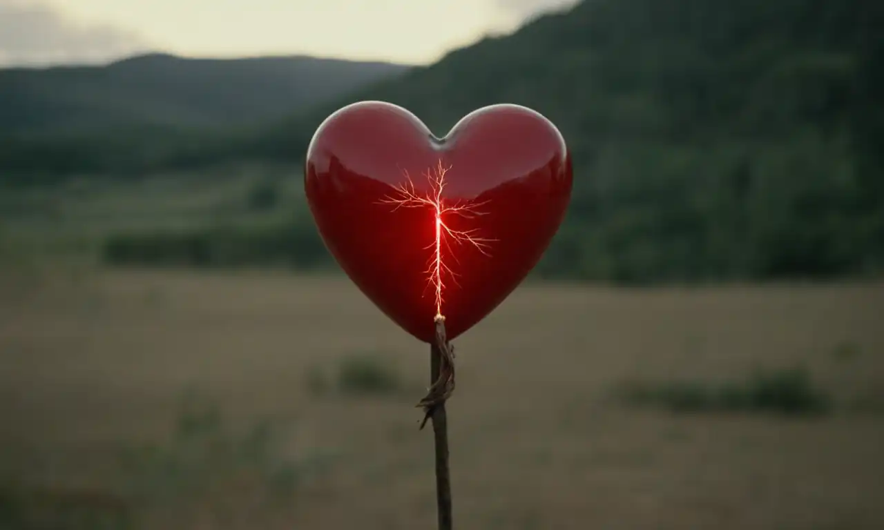 Un corazón humano con una flecha roja, rodeado de símbolos de alerta médica