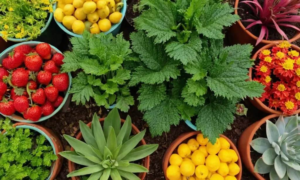 Plantas saludables en macetas coloridas sobre un fondo soleado