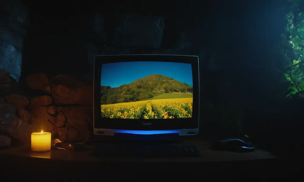 Computadora en un fondo oscuro con iconos de conexión fallida