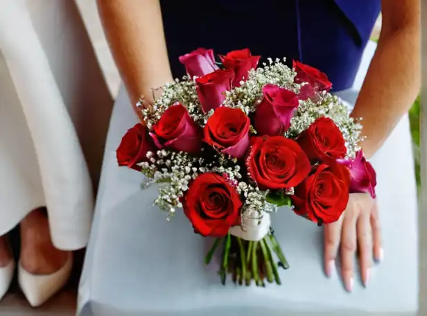 A surprise bouquet or gift in a wedding ceremony